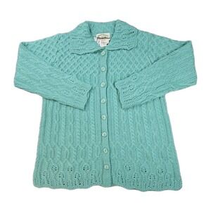 Aran‎ Crafts Merino Wool Cardigan Womens L NWT Green Cable Knit Ireland